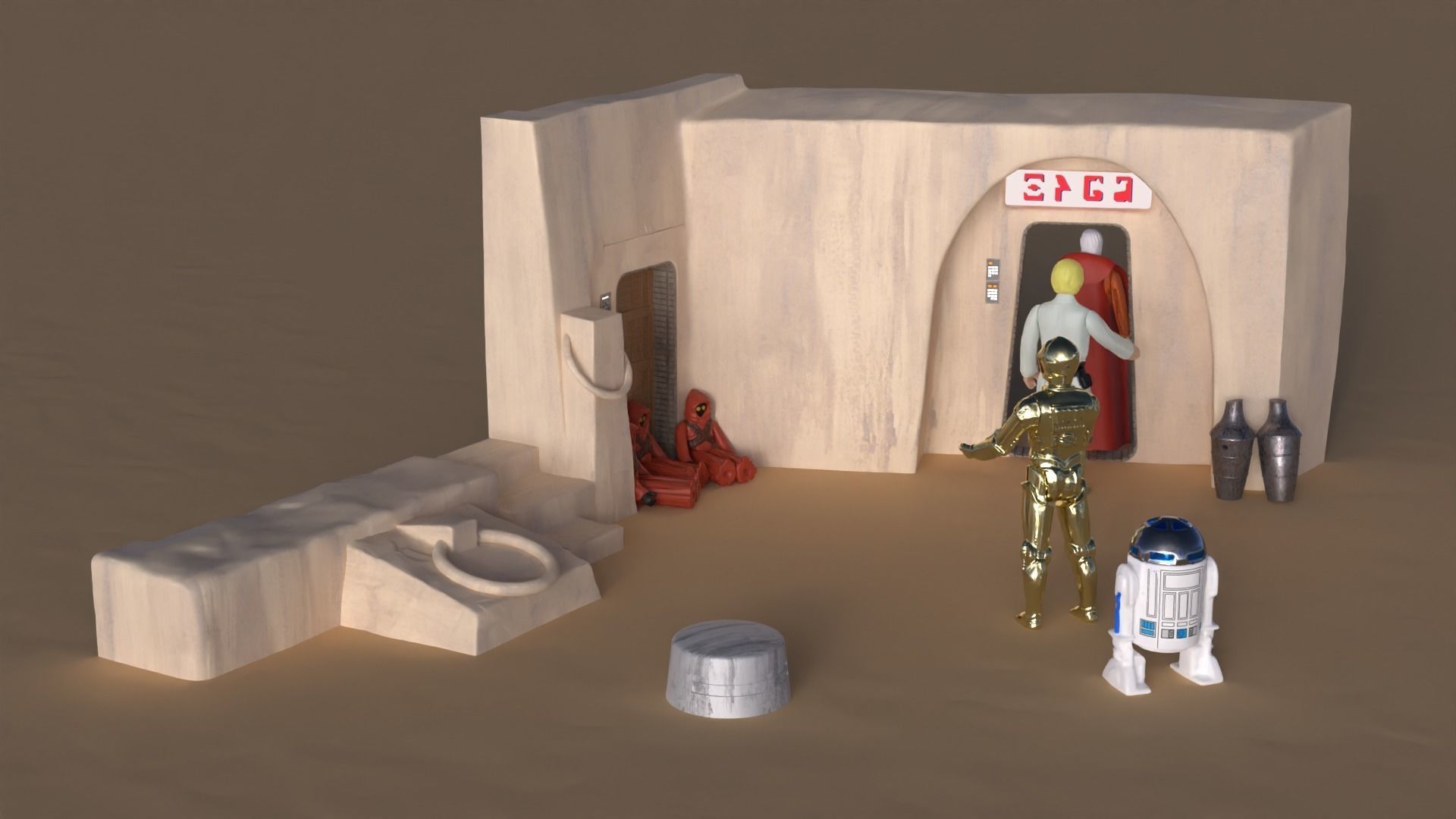 Set 1 Cantina main Entrance Outside 1-6 scale 3D Model Collection_4