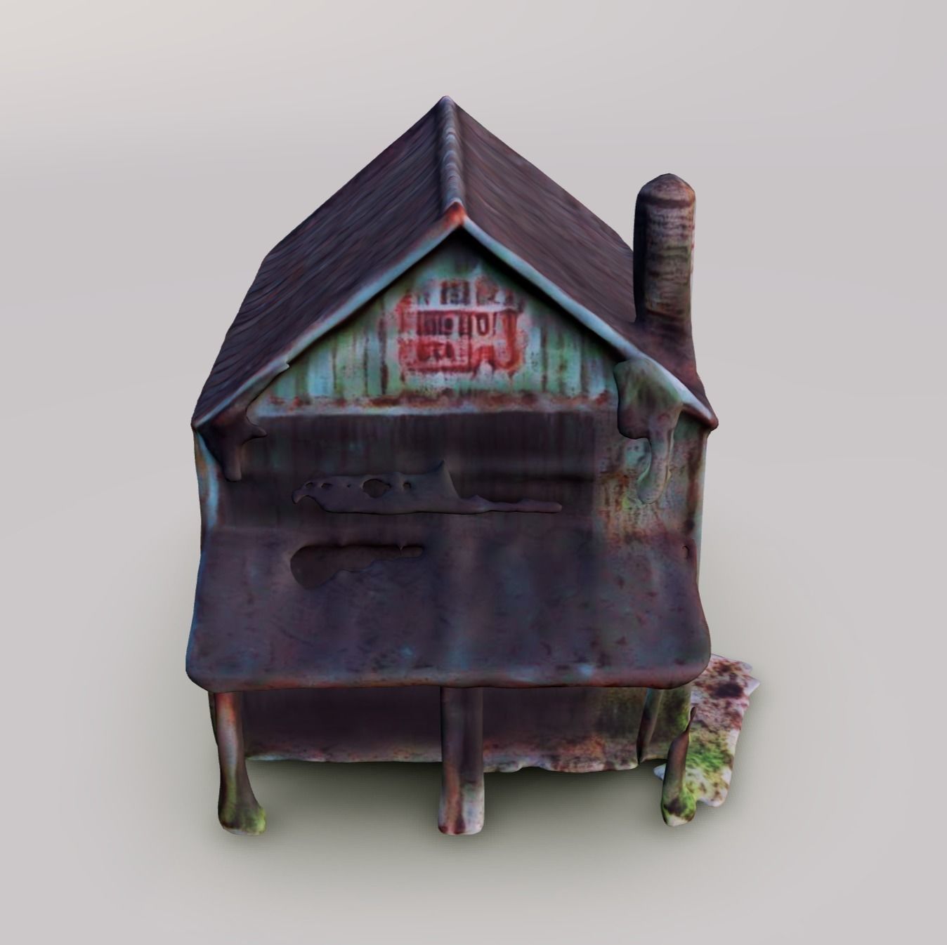 Zombie shed old rusty pixely rounded 3d model obj fbx etc Low-poly 3D model_2