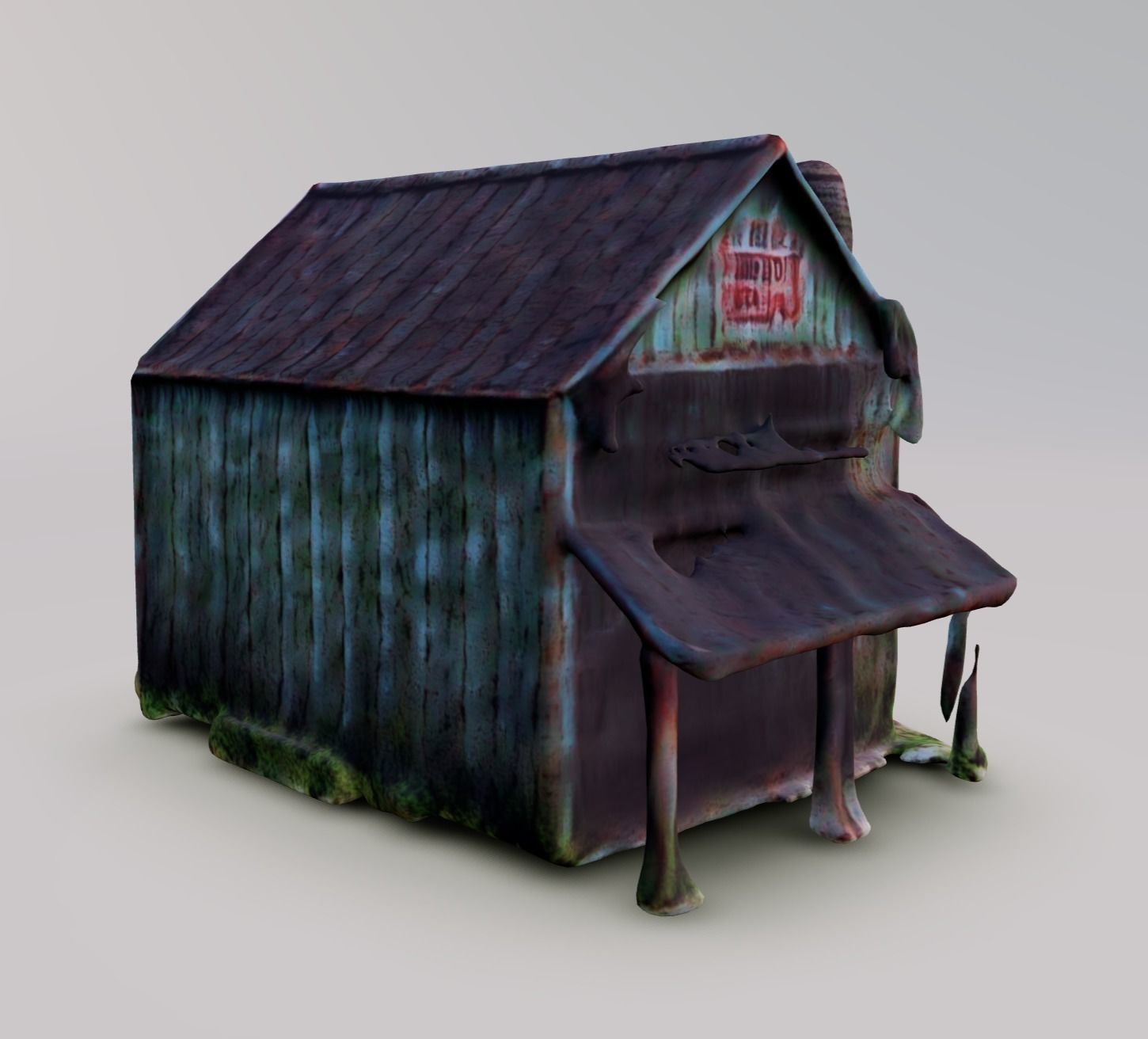 Zombie shed old rusty pixely rounded 3d model obj fbx etc Low-poly 3D model_4