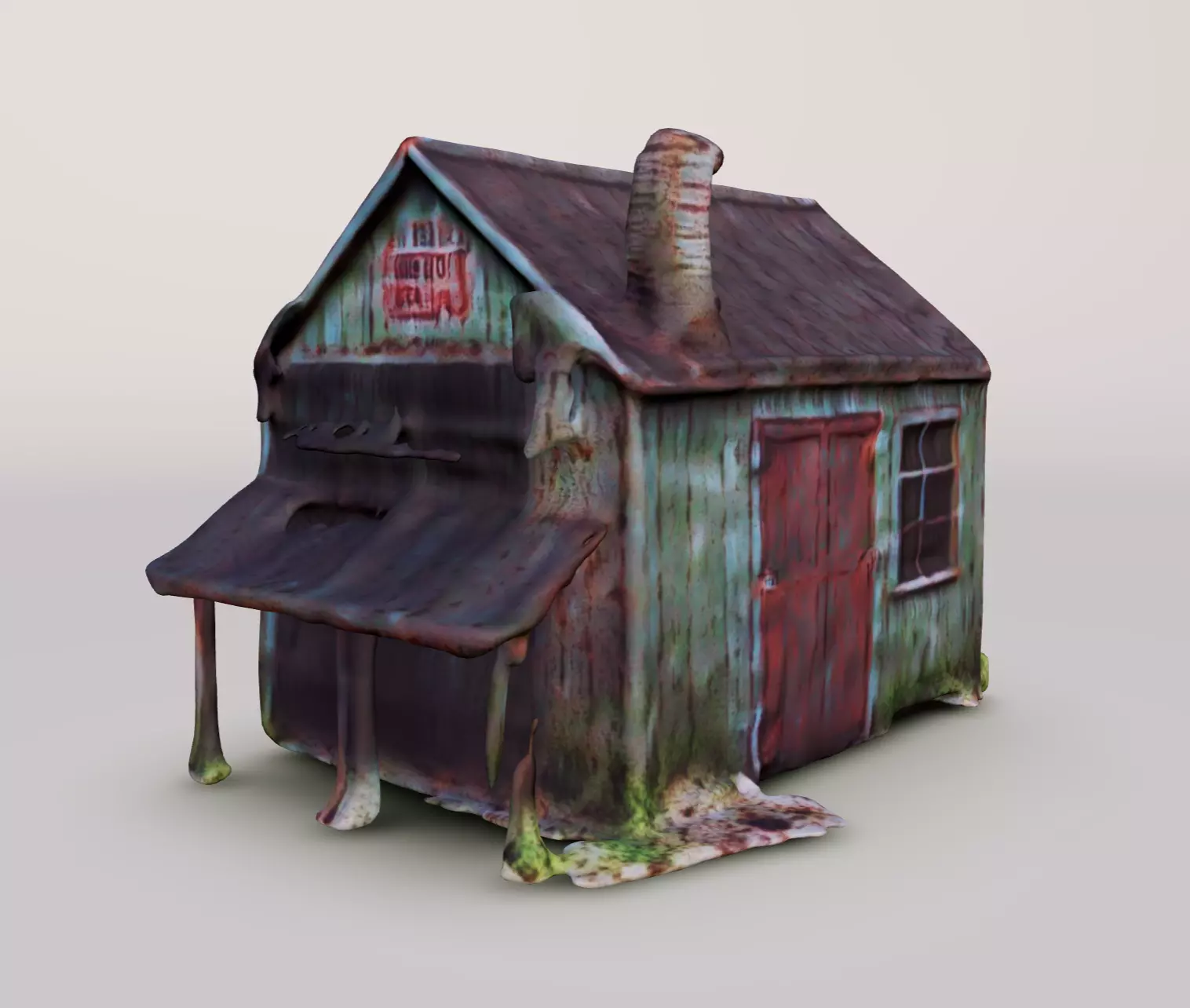 Zombie shed old rusty pixely rounded 3d model obj fbx etc Low-poly 3D model_0