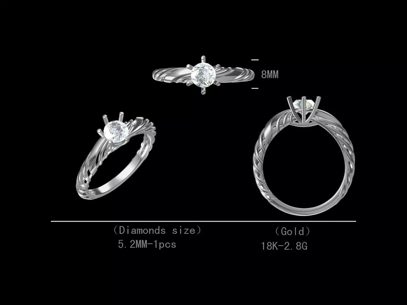 Single engagement women diamond ring 3D model Free 3D print model