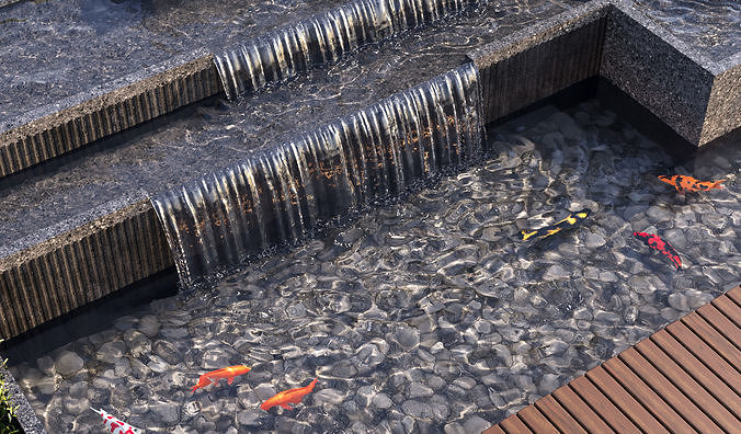 Landscaping Figure with Plants Waterfalls and Fish 2 3D model 7