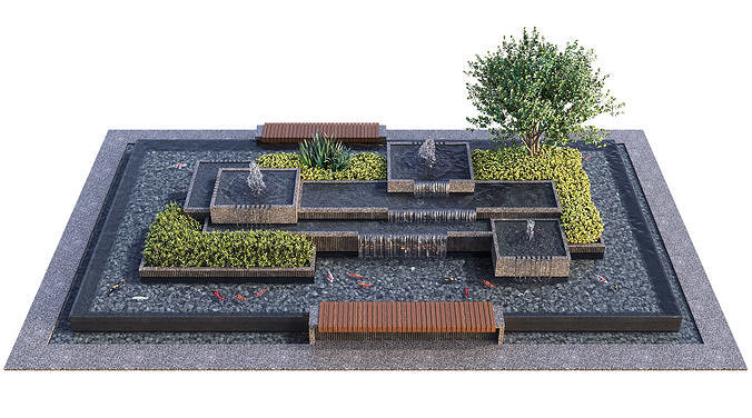 Landscaping Figure with Plants Waterfalls and Fish 2 3D model 5