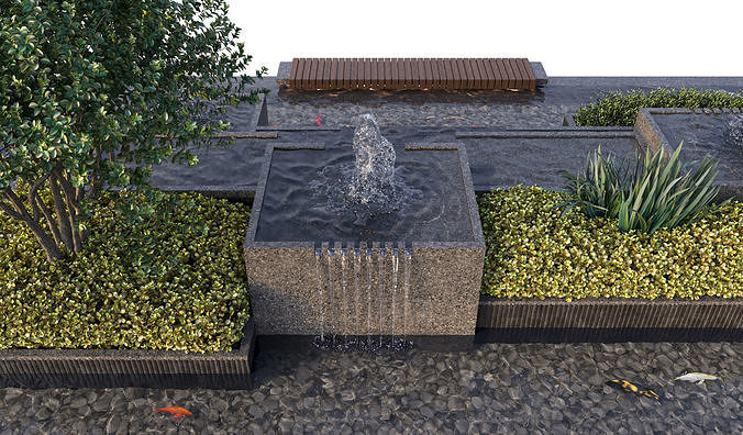 Landscaping Figure with Plants Waterfalls and Fish 2 3D model 6