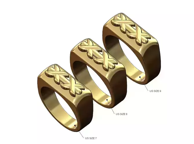 Stitched rounded top rectangular signet ring US sizes 7 8 9