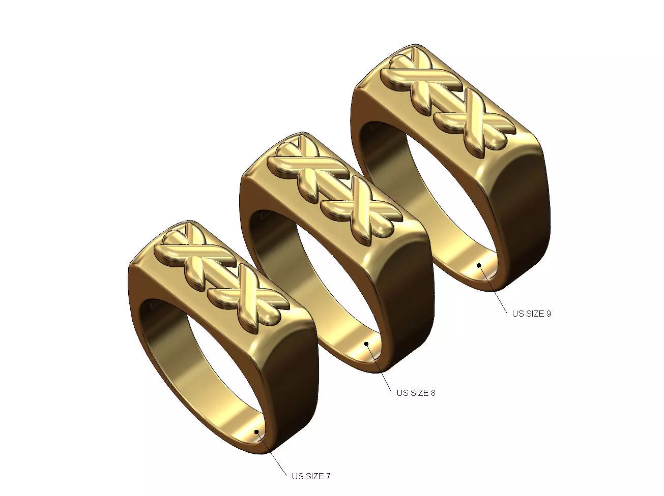 Stitched rounded top rectangular signet ring US sizes 7 8 9 3D print model_0