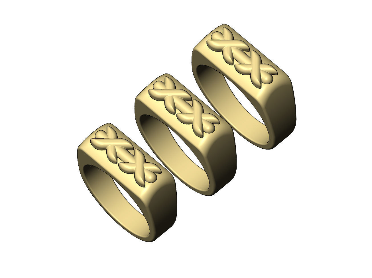 Stitched rounded top rectangular signet ring US sizes 7 8 9 3D print model_5