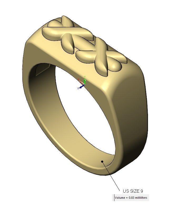 Stitched rounded top rectangular signet ring US sizes 7 8 9 3D print model_12