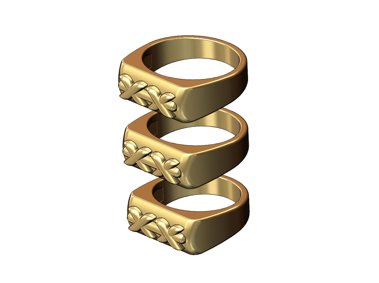 Stitched rounded top rectangular signet ring US sizes 7 8 9 3D print model_2