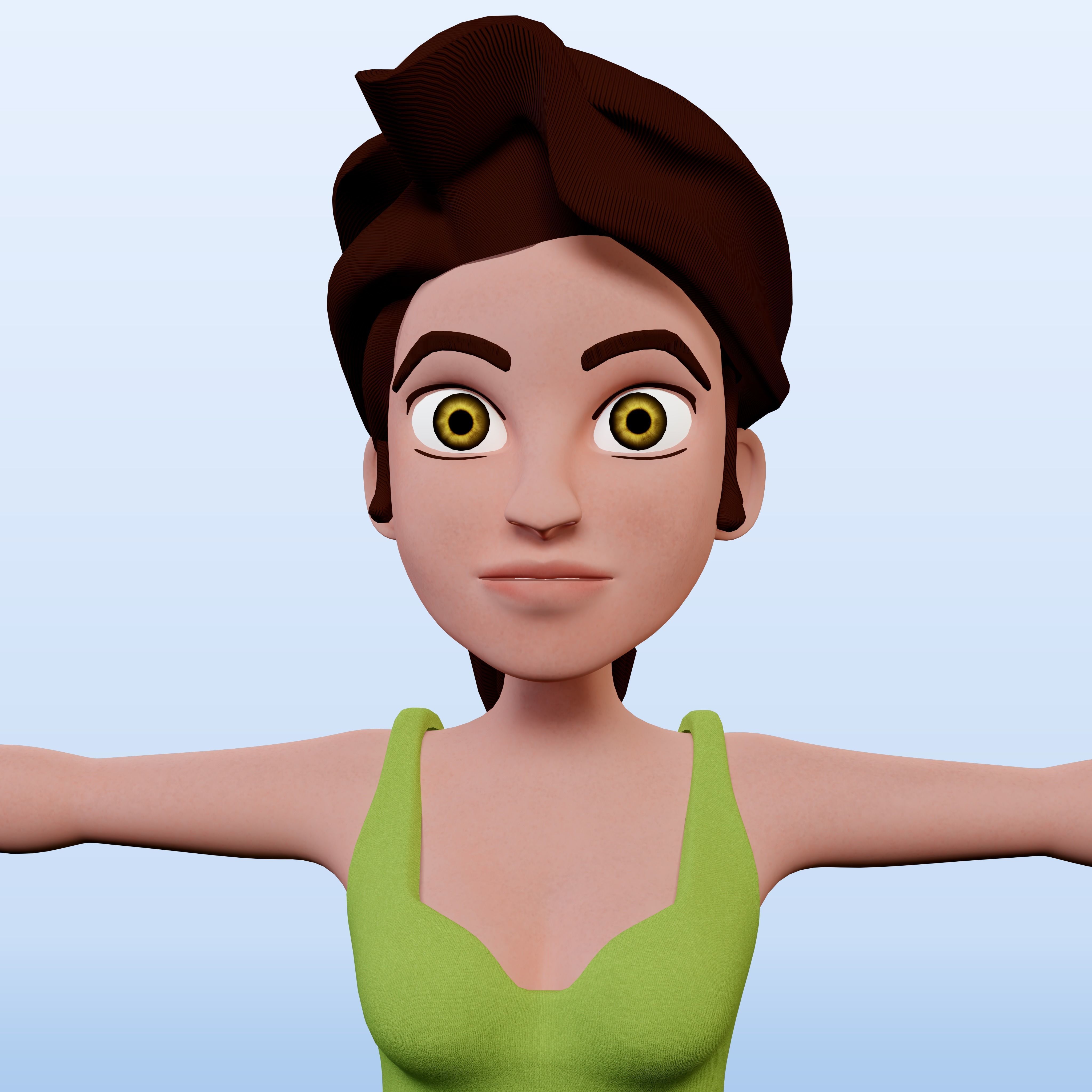 Female Cartoony Character 3D model_5