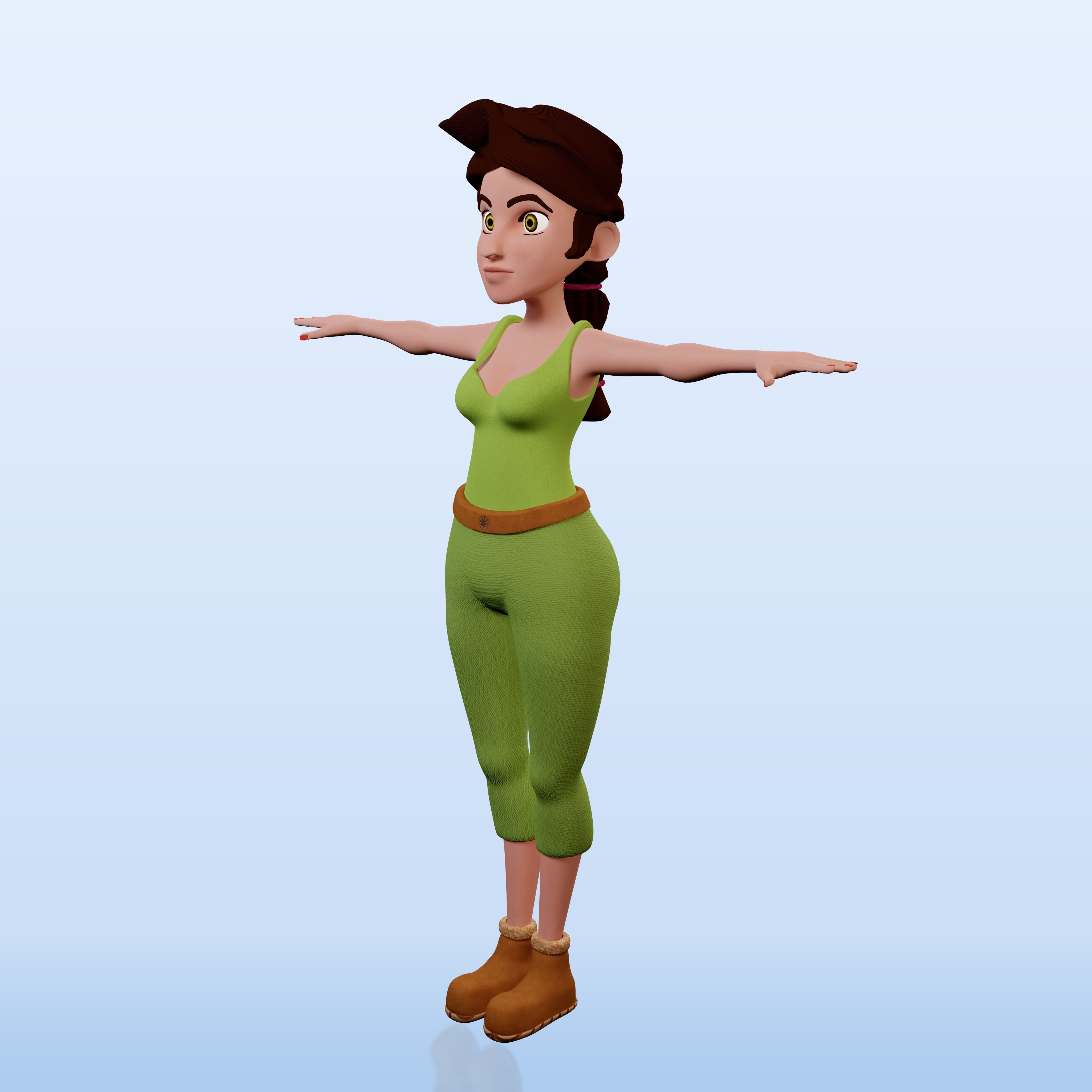 Female Cartoony Character 3D model_2