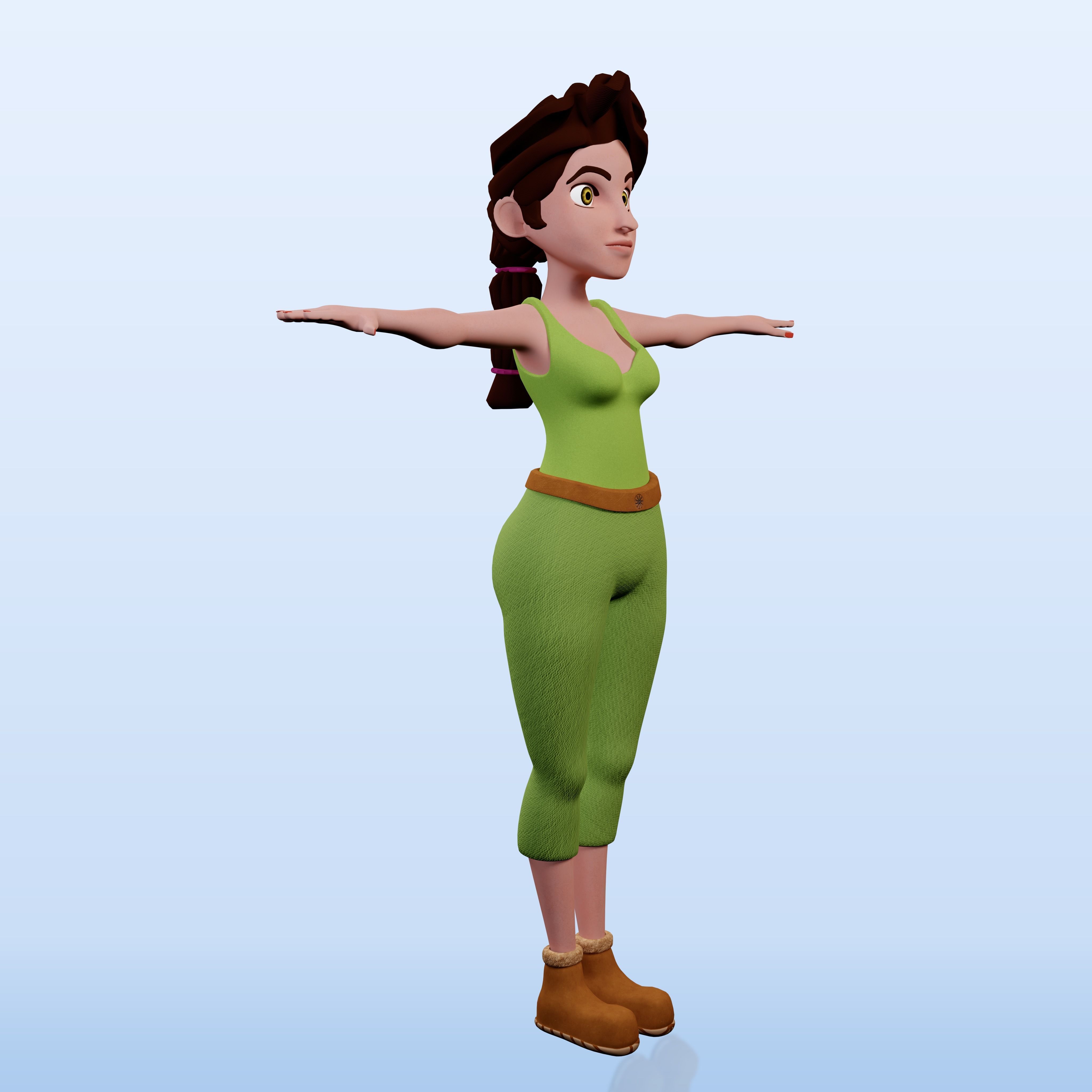 Female Cartoony Character 3D model_4