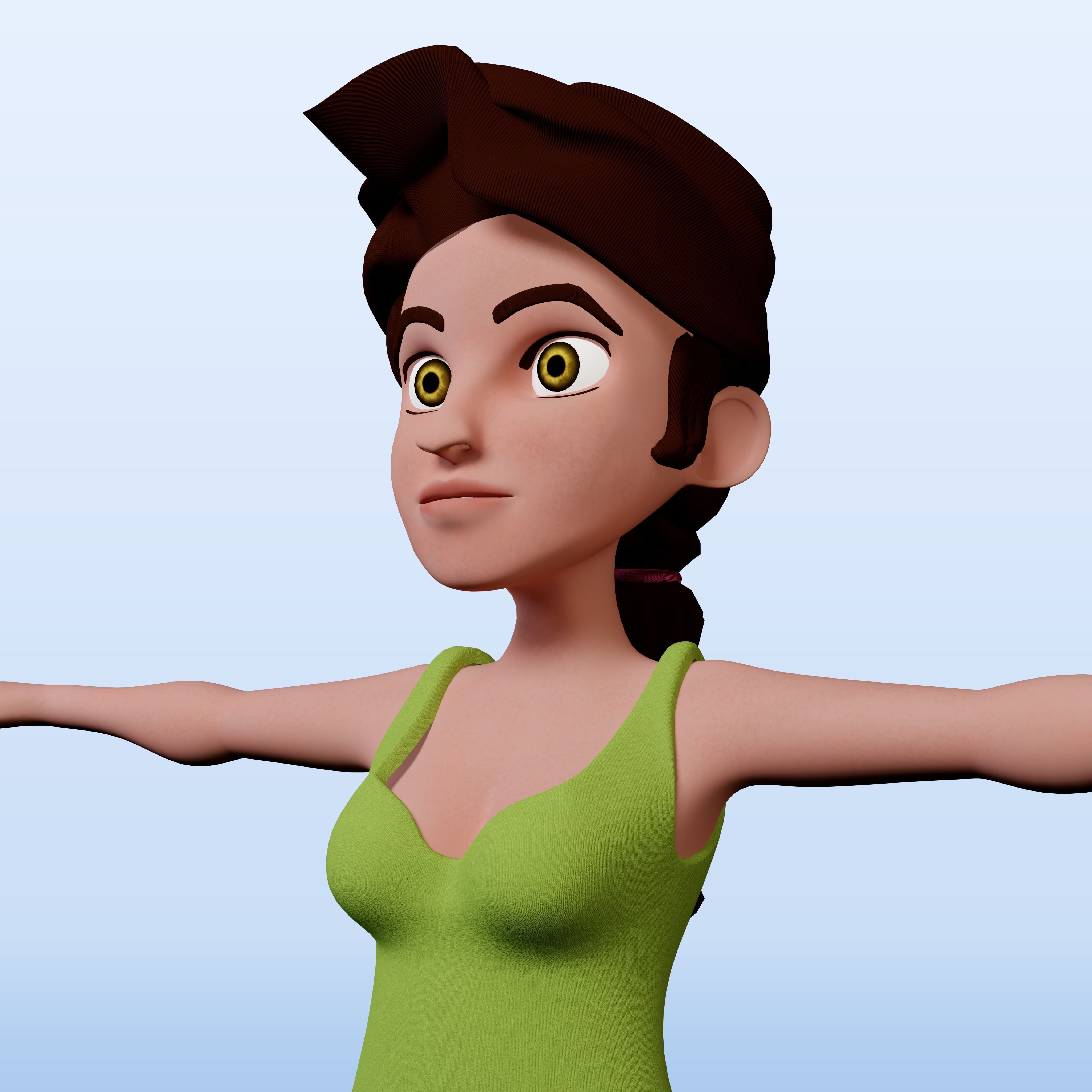 Female Cartoony Character 3D model_1