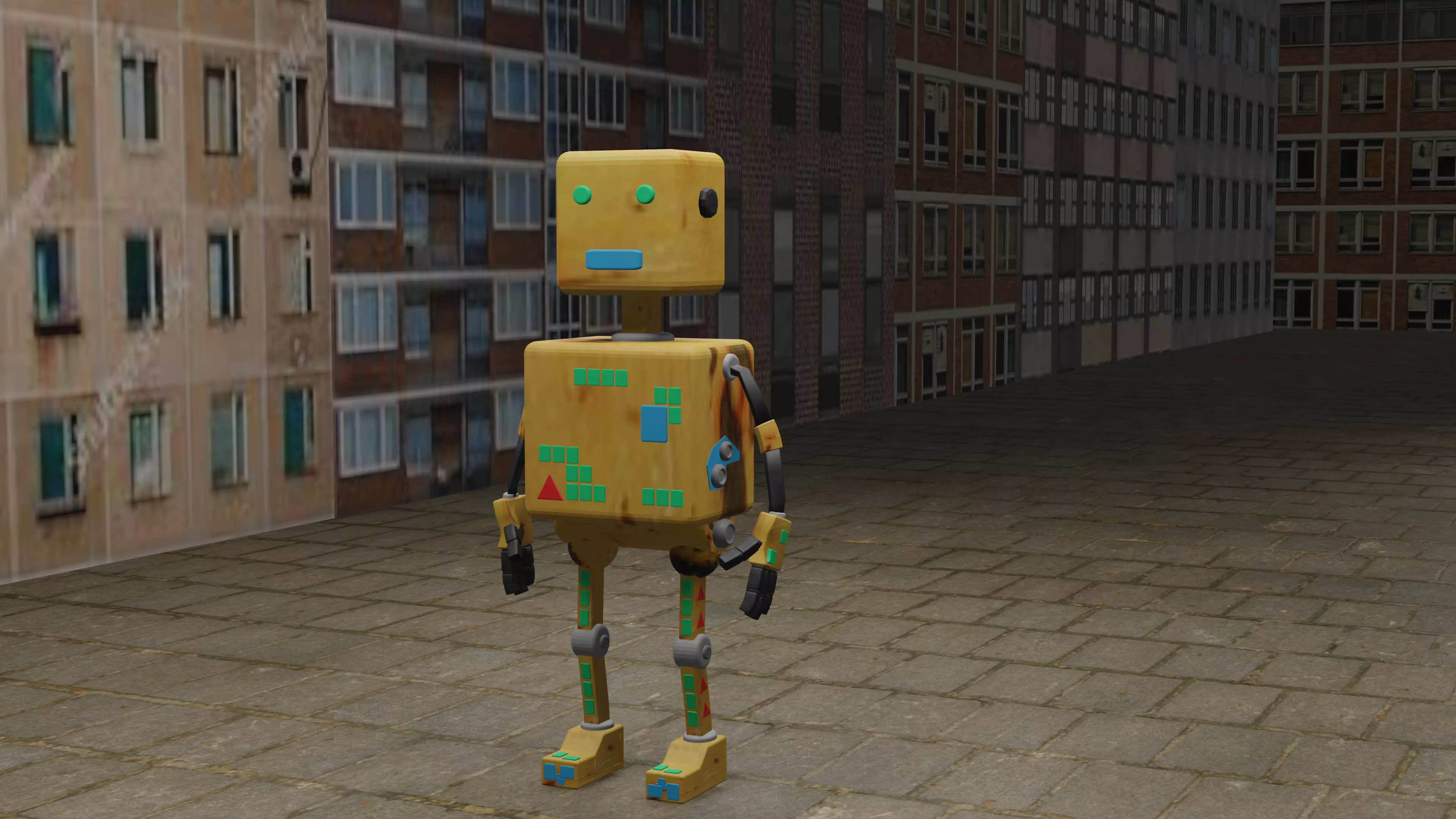Simple yellow robot Rigged Free low-poly 3D model