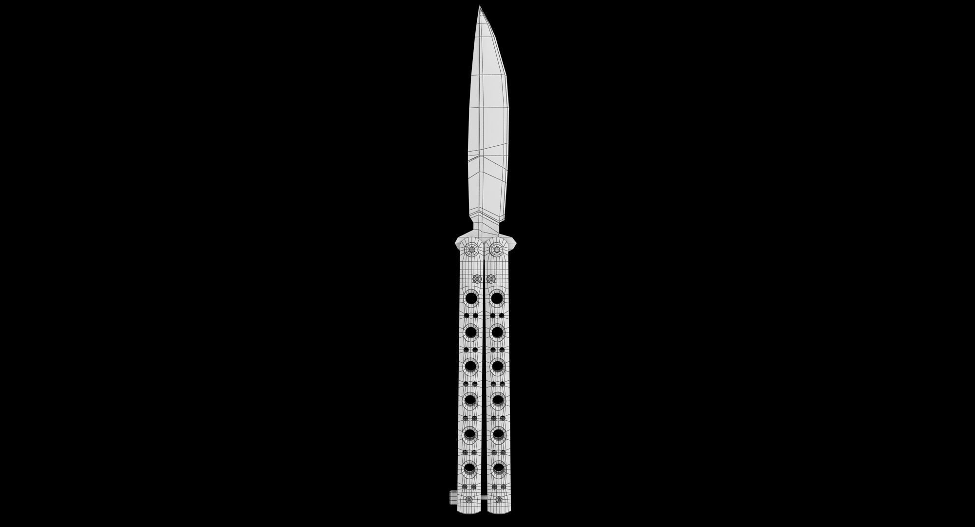 Balisong Butterfly Knife Silver Low-poly 3D model_2