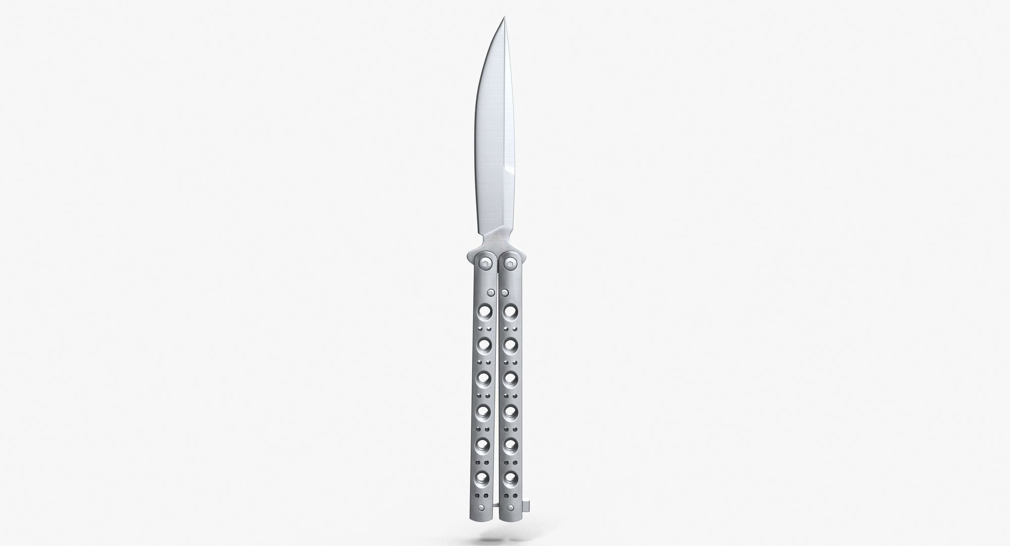 Balisong Butterfly Knife Silver Low-poly 3D model_7