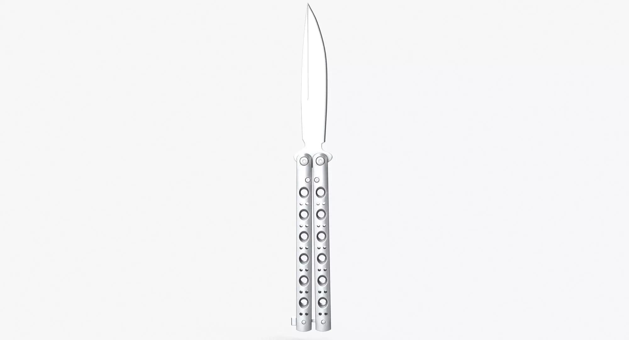 Balisong Butterfly Knife Silver Low-poly 3D model_0