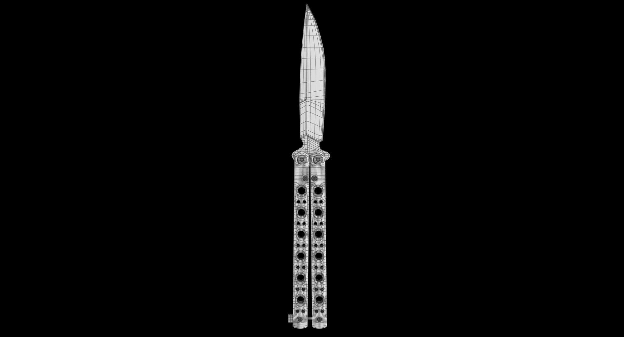 Balisong Butterfly Knife Silver Low-poly 3D model_3
