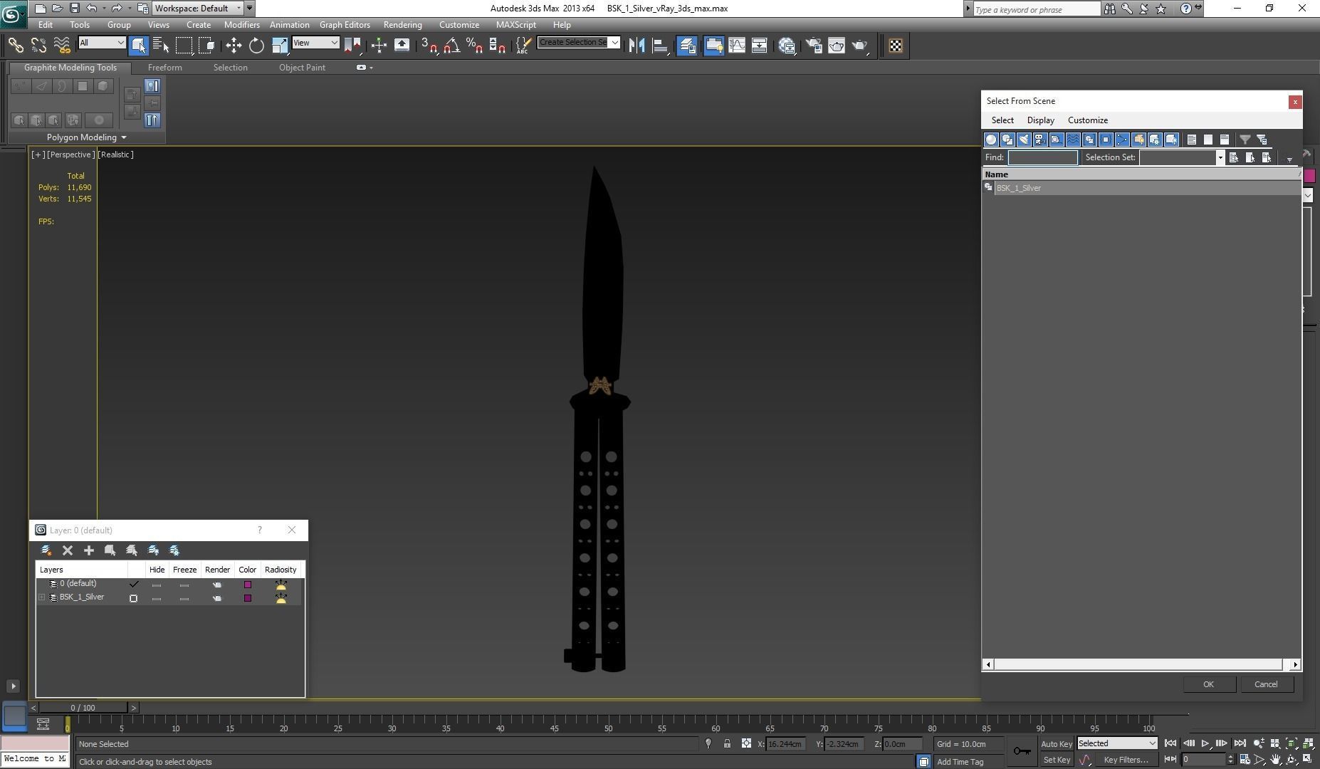 Balisong Butterfly Knife Silver Low-poly 3D model_19
