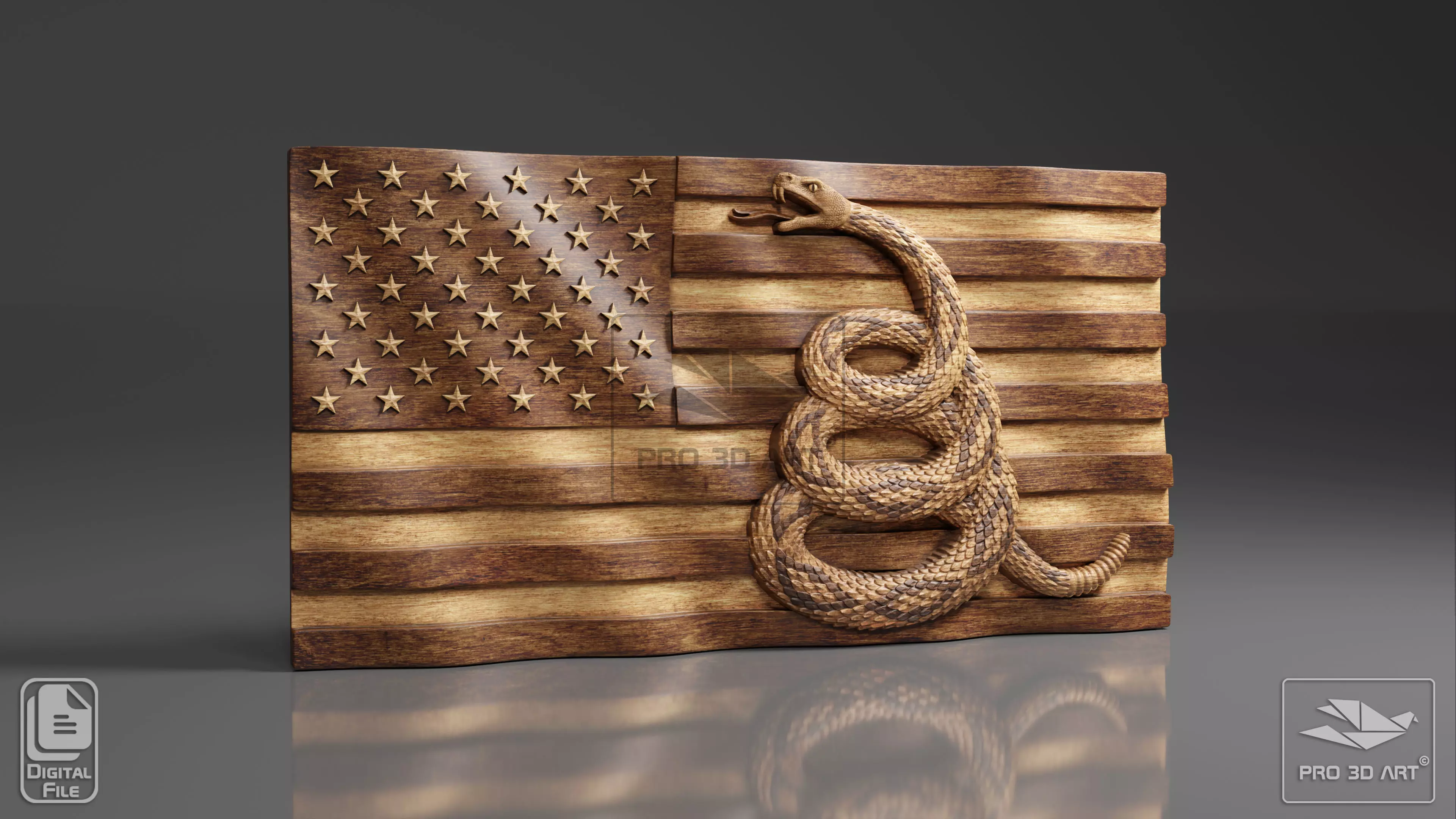 US Wavy Flag - Dont Tread On Me - CNC Files For Wood 3D model_0