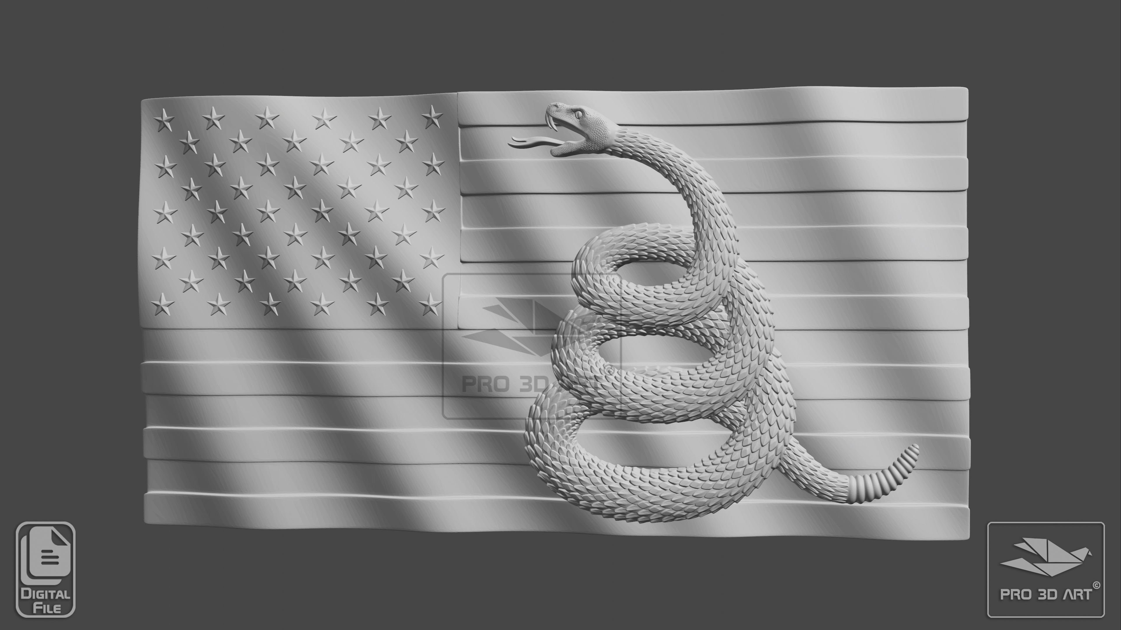 US Wavy Flag - Dont Tread On Me - CNC Files For Wood 3D model_1
