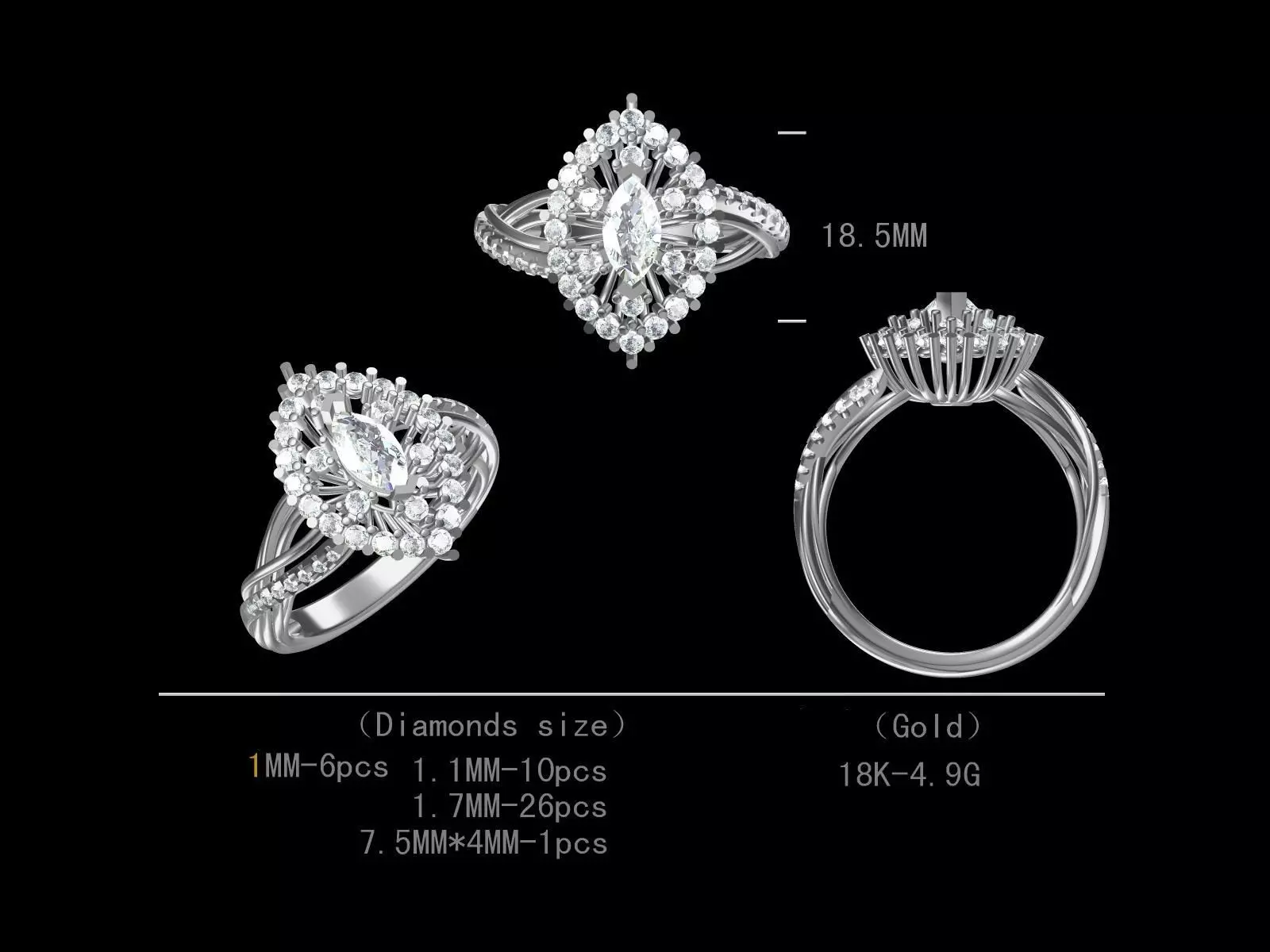 Stylish Women Engagement Diamond Ring 3D Model Free 3D print model