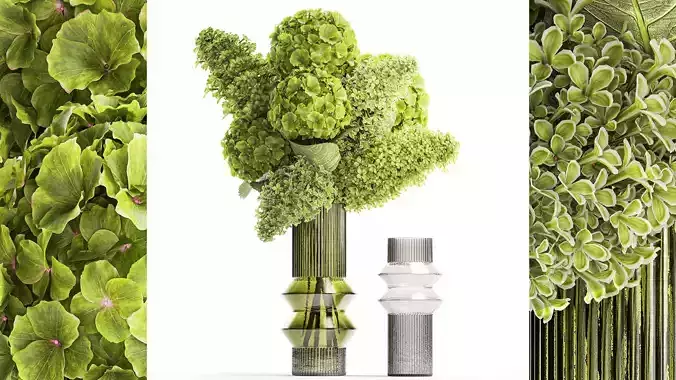 Bouquet of green flowers in a vase hydrangea lilac 321