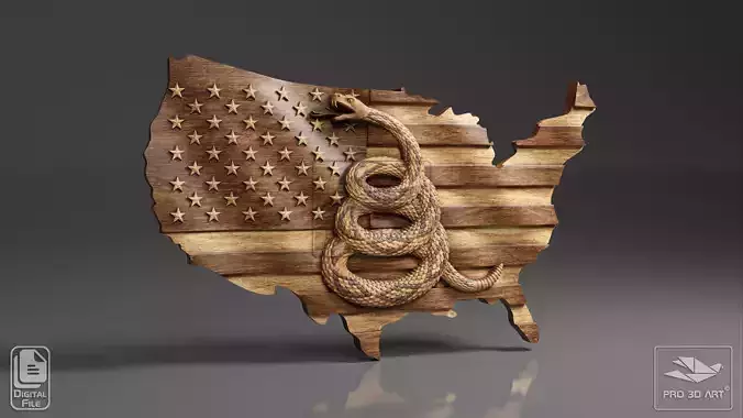 US Wavy Flag and Map - Dont Tread On Me - CNC Files For Wood 3D model
