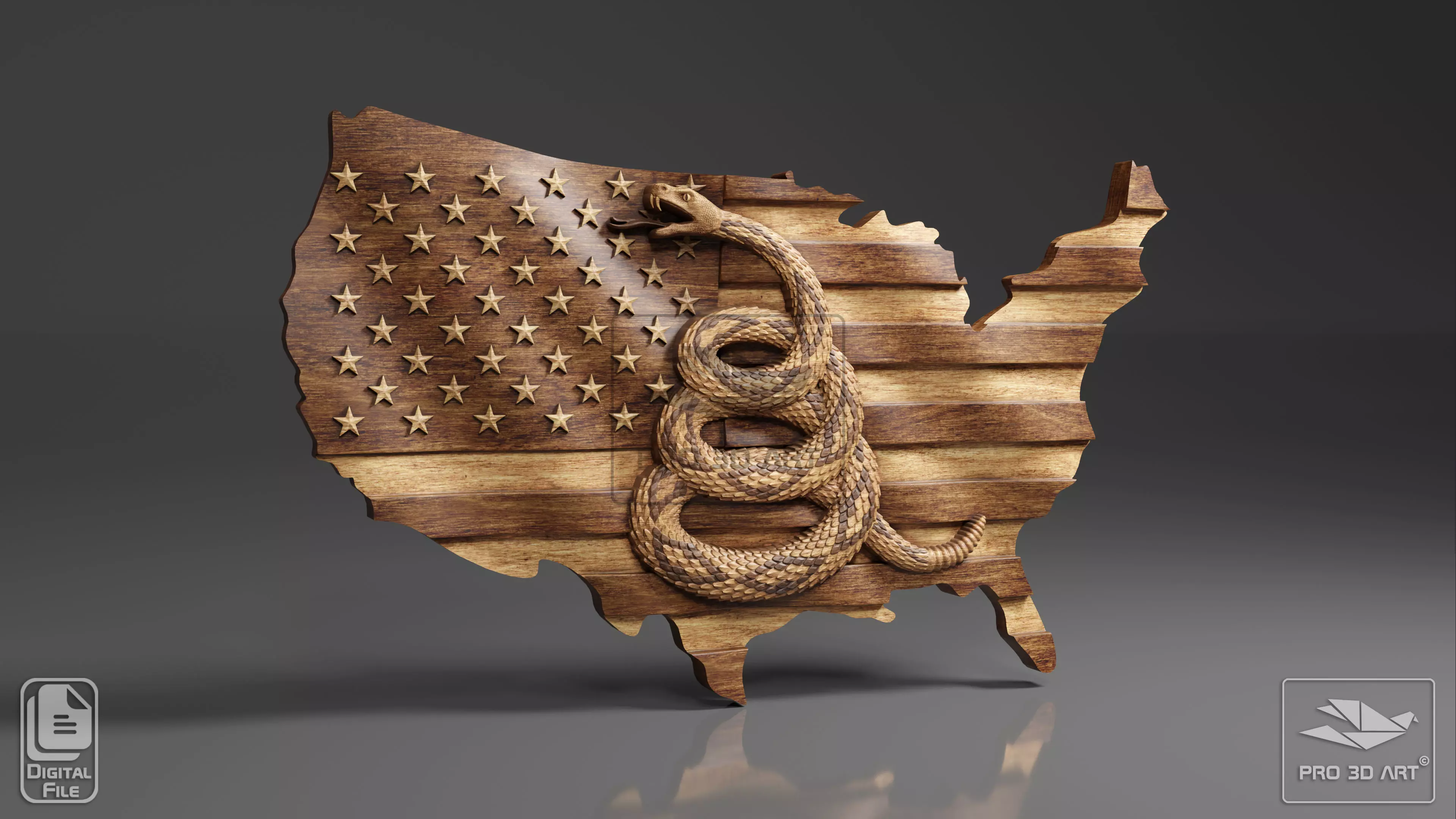 US Wavy Flag and Map - Dont Tread On Me - CNC Files For Wood 3D model