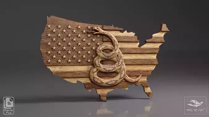 US Flag and Map - Dont Tread On Me - CNC Files For Wood 3D model