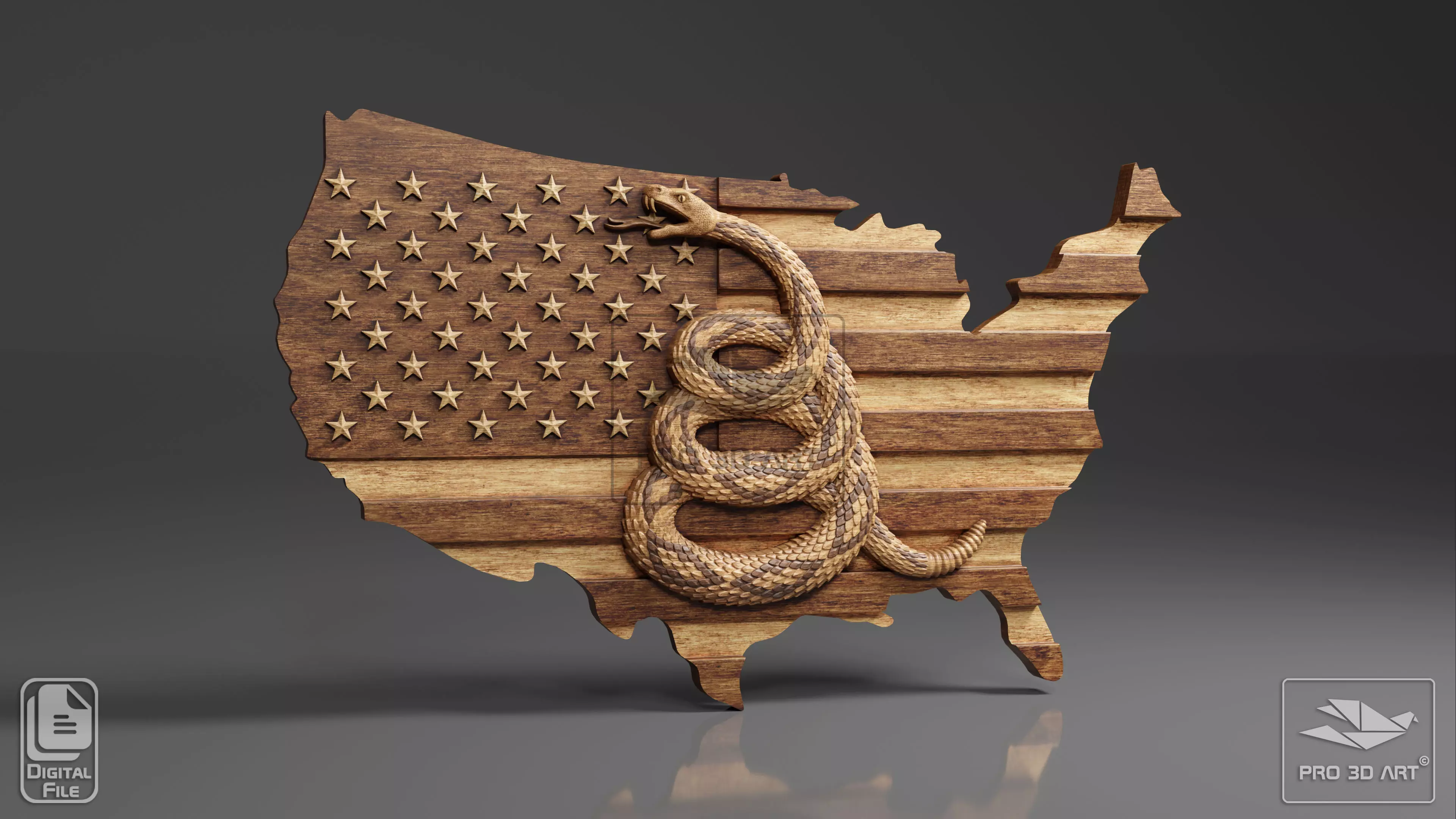 US Flag and Map - Dont Tread On Me - CNC Files For Wood 3D model_0