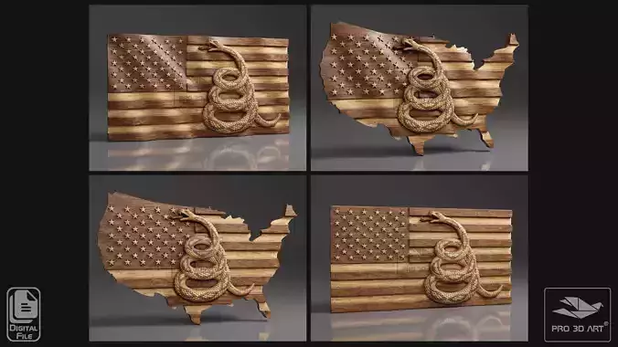 US Flag and Map - Dont Tread On Me - Pack - CNC Files For Wood