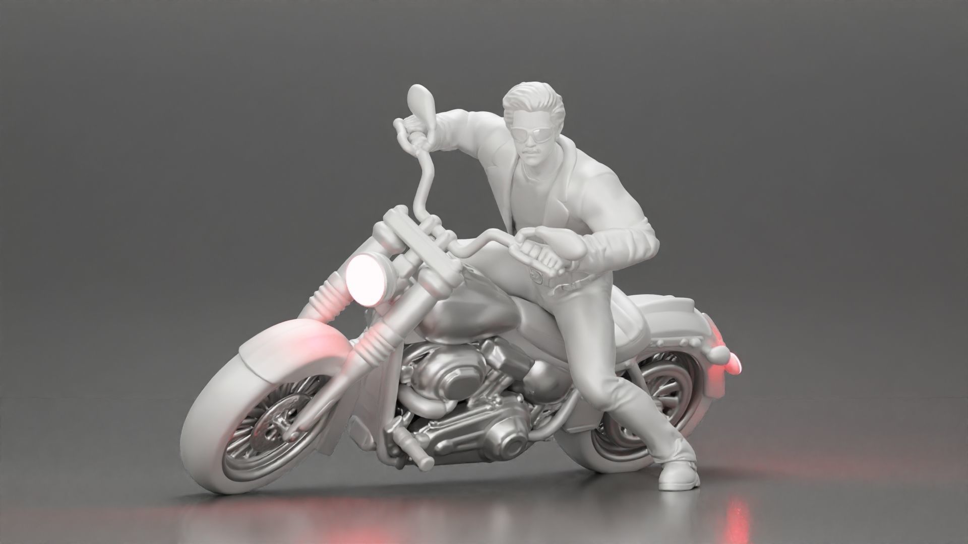 Man In open Leather Jacket Riding On Motorbike in sunglasses 3D print model_12