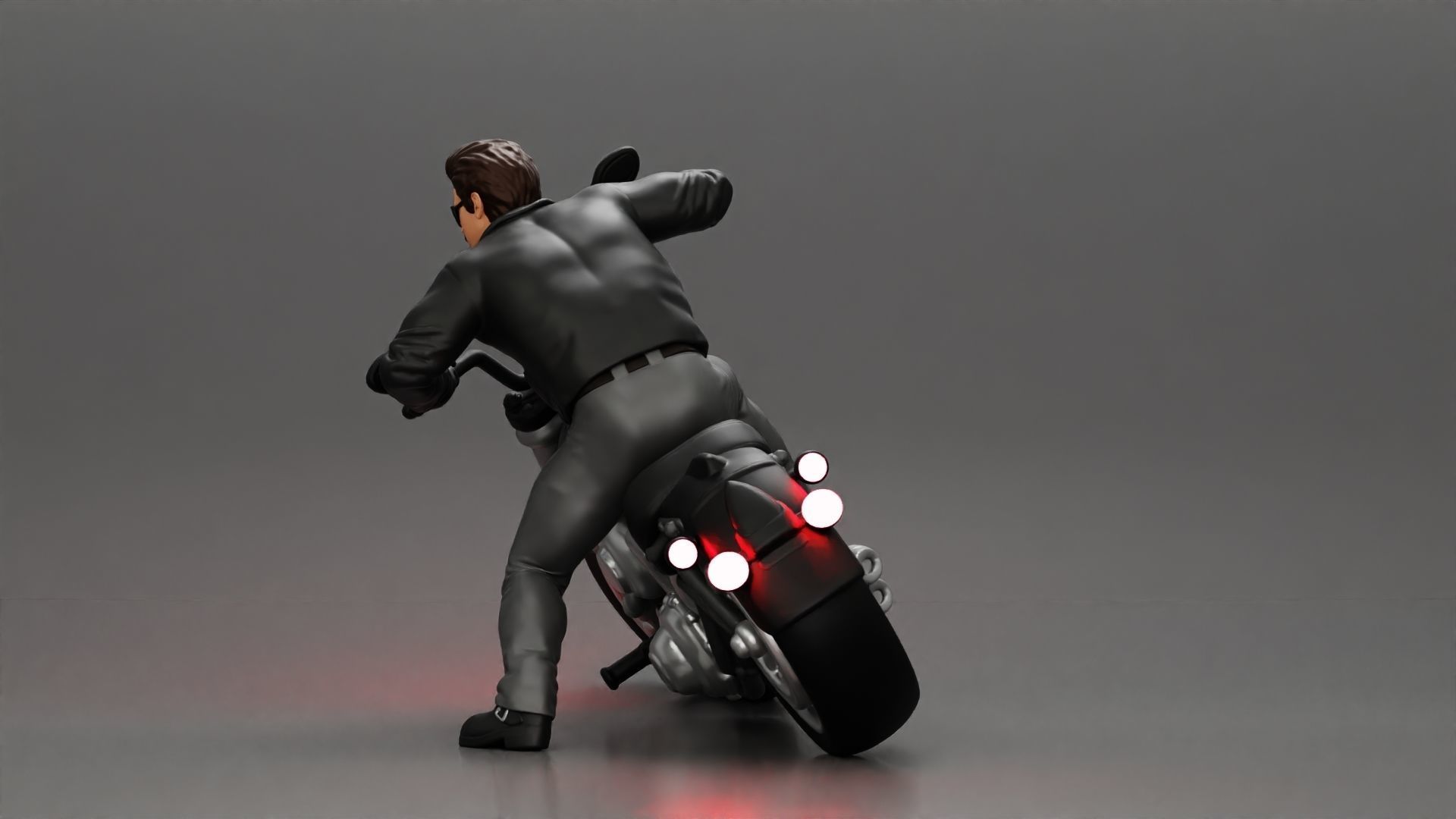 Man In open Leather Jacket Riding On Motorbike in sunglasses 3D print model_5