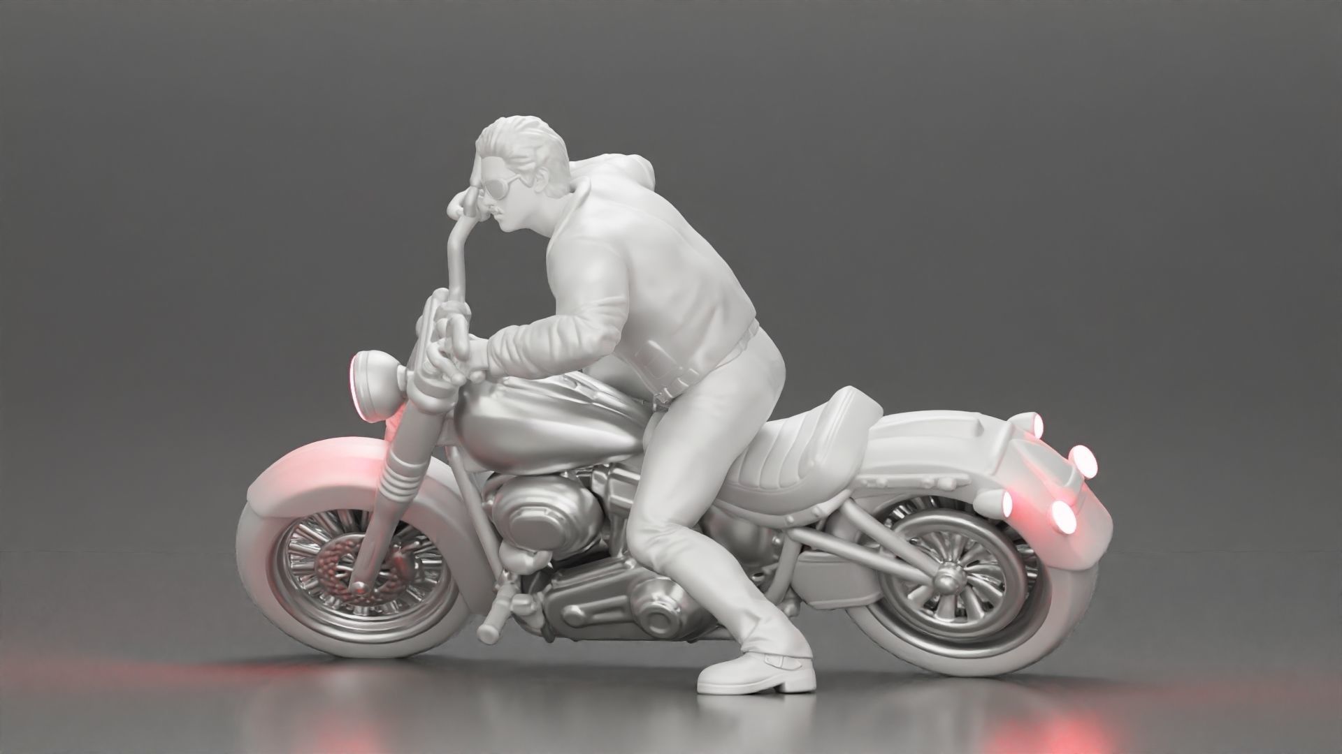 Man In open Leather Jacket Riding On Motorbike in sunglasses 3D print model_17