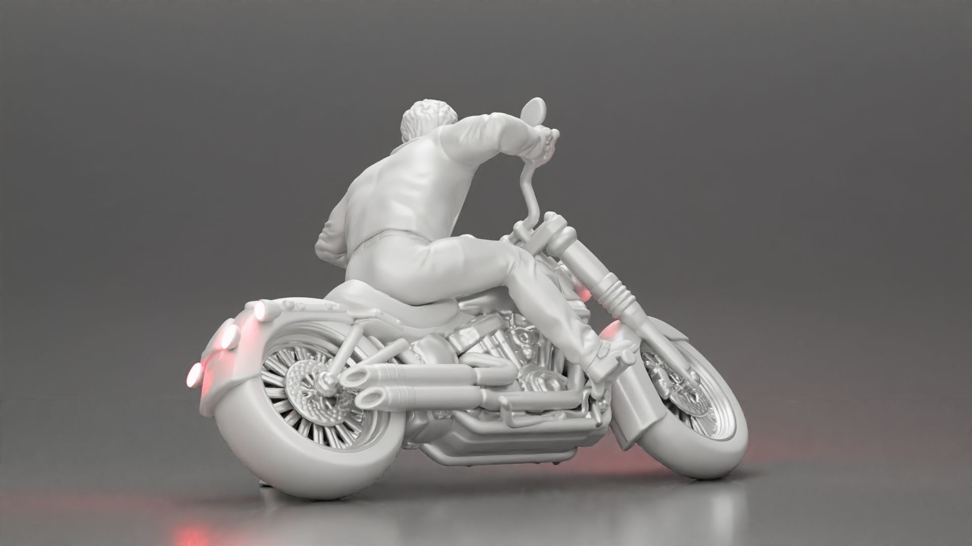 Man In open Leather Jacket Riding On Motorbike in sunglasses 3D print model_15