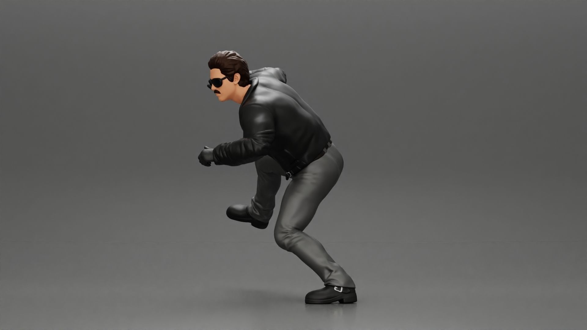Man In open Leather Jacket Riding On Motorbike in sunglasses 3D print model_11