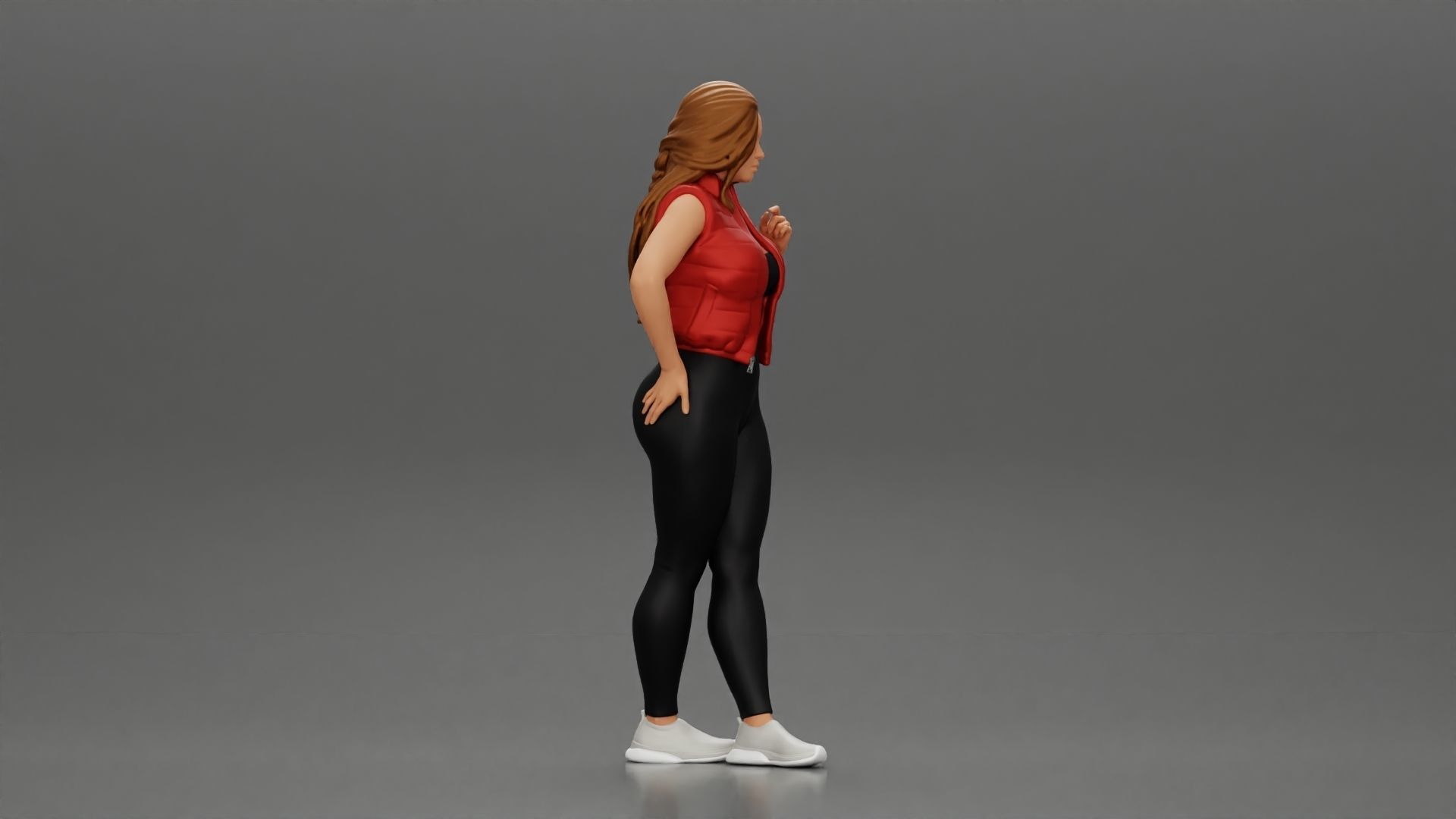 Beautiful woman with long hair in a bodysuit with an open vest 3D print model_2