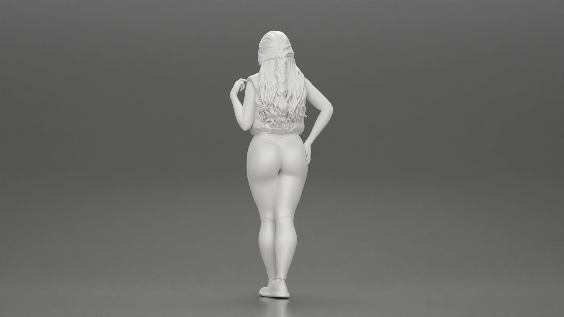 Beautiful woman with long hair in a bodysuit with an open vest 3D print model_10