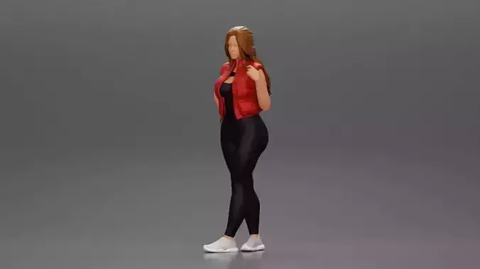 Beautiful woman with long hair in a bodysuit with an open vest 3D print model