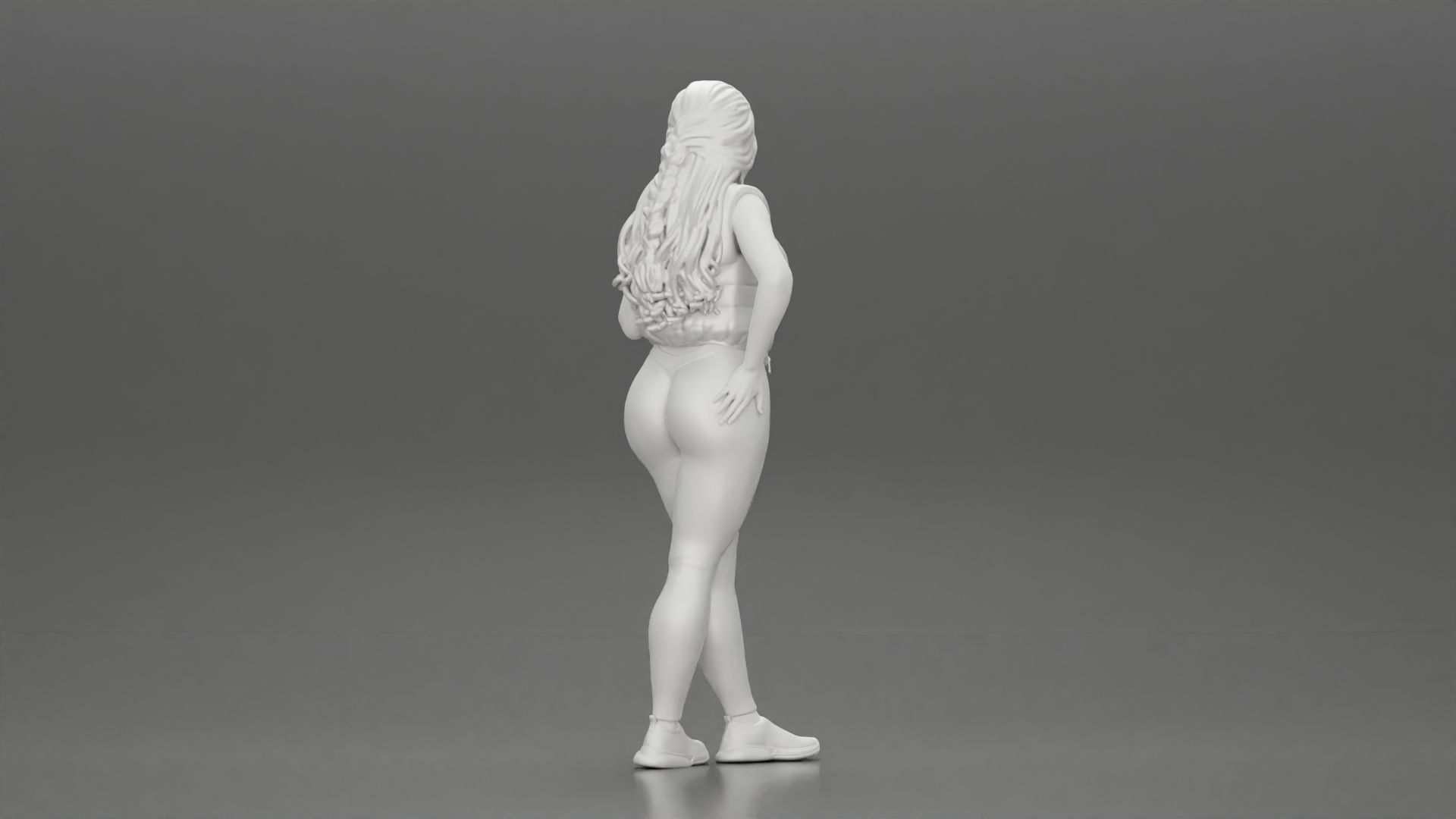 Beautiful woman with long hair in a bodysuit with an open vest 3D print model_9