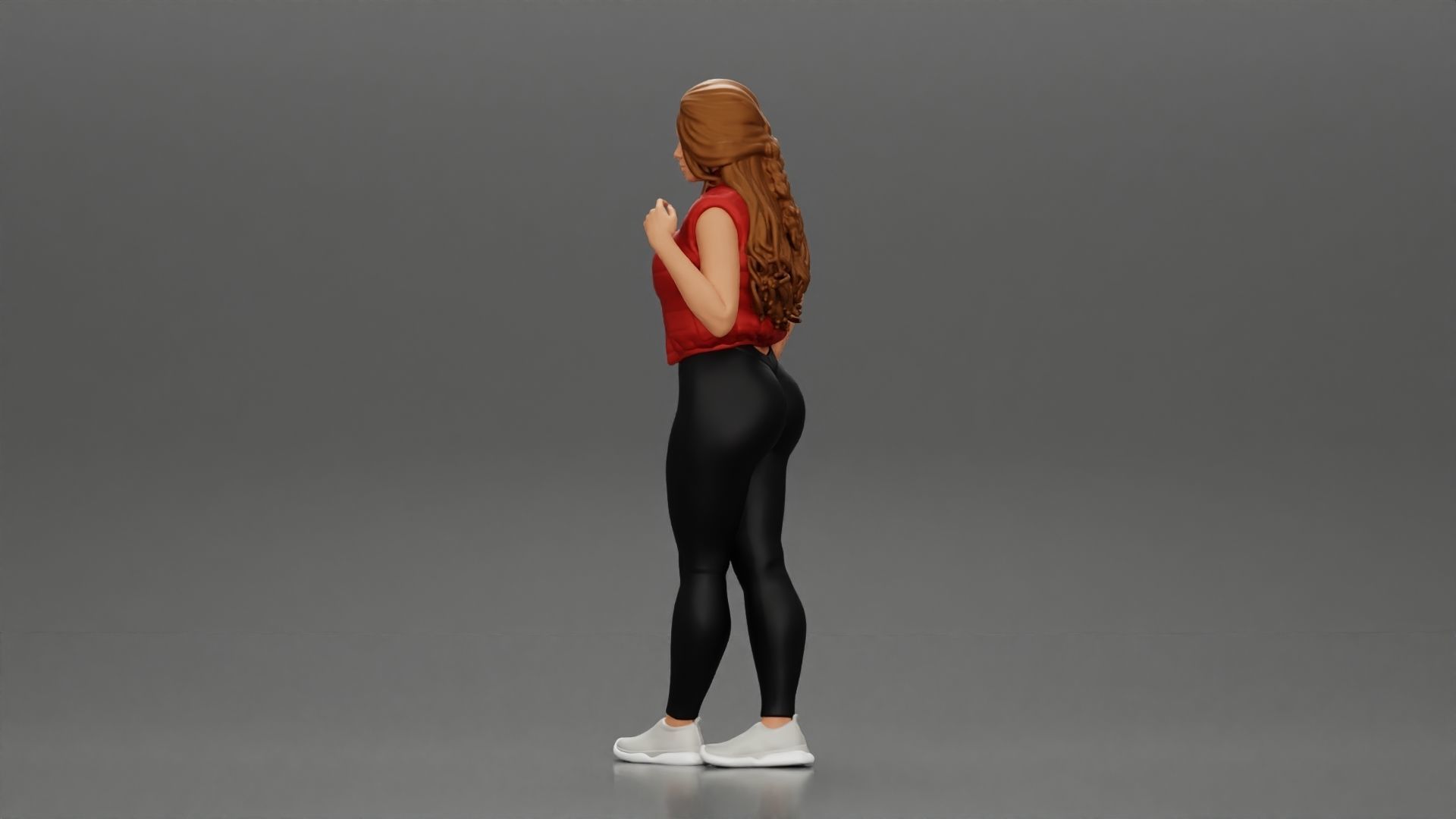 Beautiful woman with long hair in a bodysuit with an open vest 3D print model_5