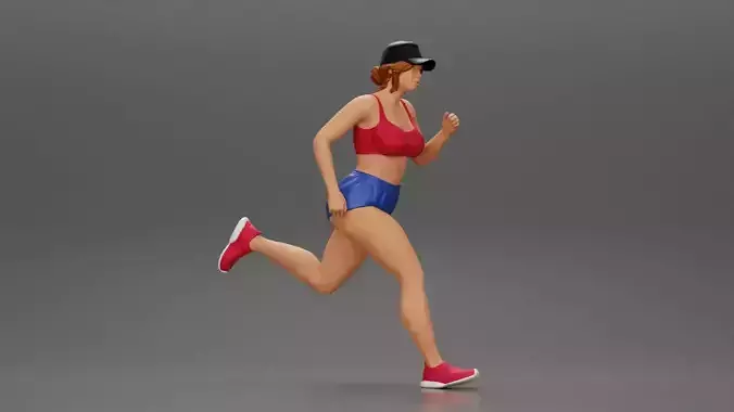 young woman running in shorts and cap