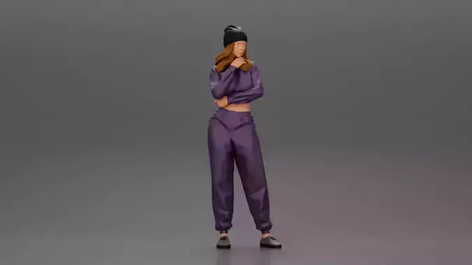 Young girl in a sporty outfit and a bonnet thinking