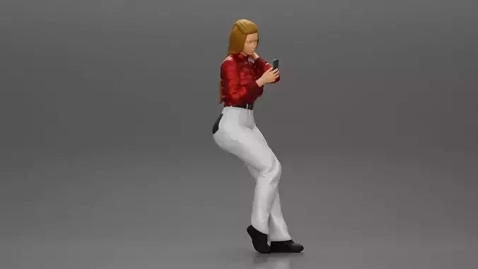 beautiful woman in a leather jacket sitting using a phone