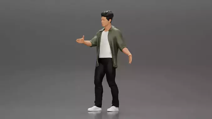 man standing in an open shirt extending his hand for a handshake