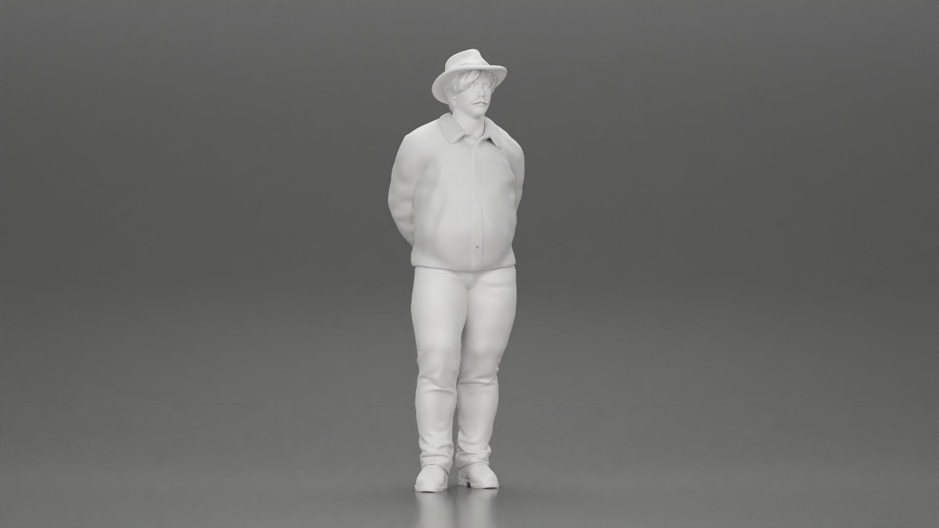 Man in a hat putting hands behind his back 3D print model_6