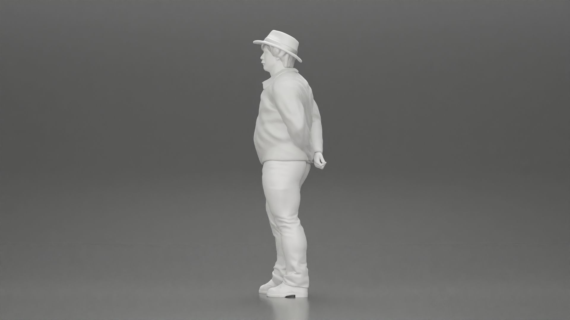 Man in a hat putting hands behind his back 3D print model_10