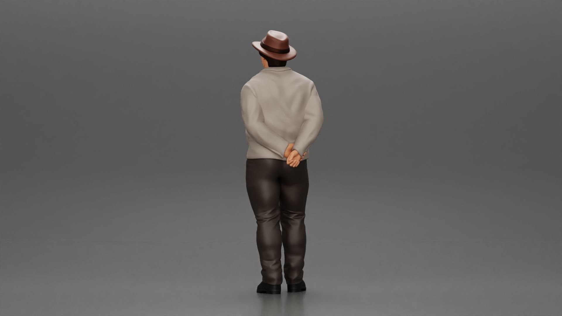 Man in a hat putting hands behind his back 3D print model_3