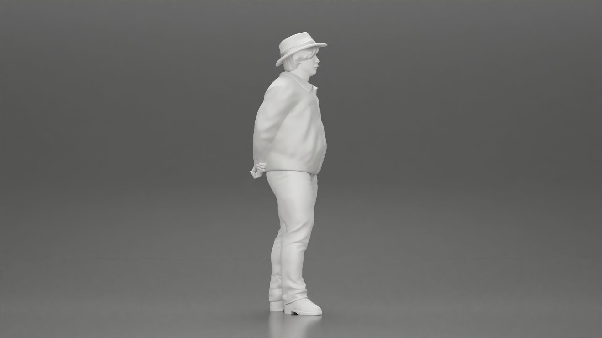 Man in a hat putting hands behind his back 3D print model_7
